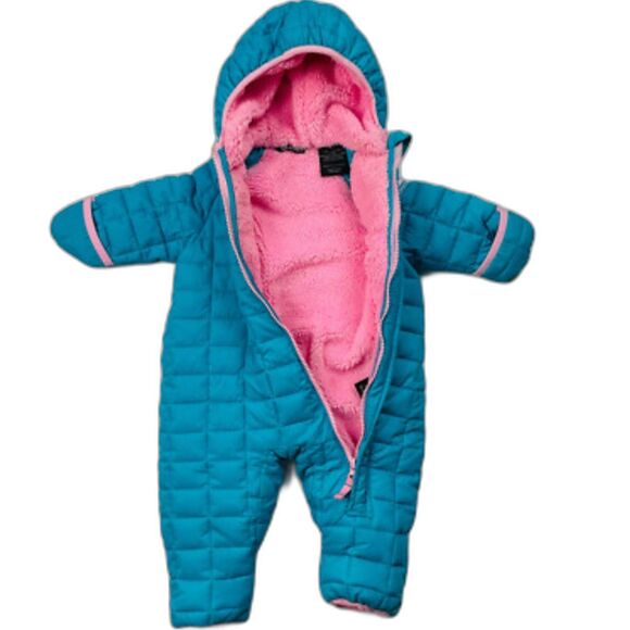 Snozu Blue Quilted Infant 3/6 Months Blue Pink Snowsuit - Picture 1 of 7
